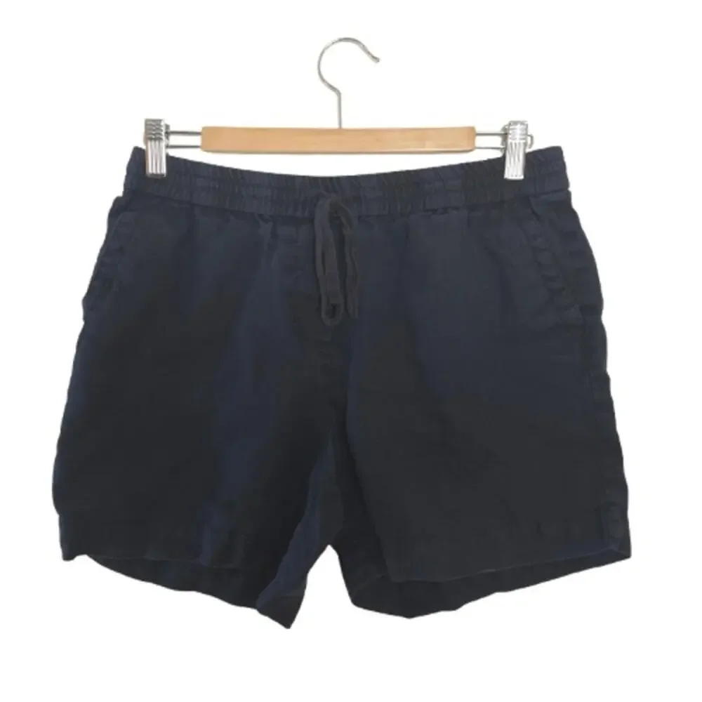 Talbots Navy Blue 100% Linen Drawstring Elastic Waist Shorts Medium Petite